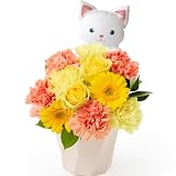 bloomee(ブルーミー) そのまま飾れる アレンジメント イエロー Sサイズ (猫ちゃん バルーン 付) お中元 敬老の日 誕生日 花 生花 ミニ 花束 (ギフト プレゼント お祝い) 結婚 記念日 (花瓶不要 水いらず)