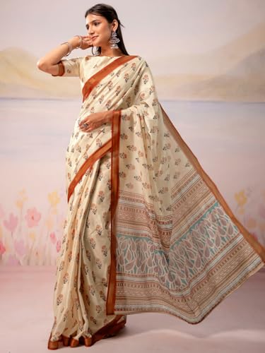 Image of Satrani Women's Silk Printed Ready To Wear Saree with Unstitched Blouse Piece