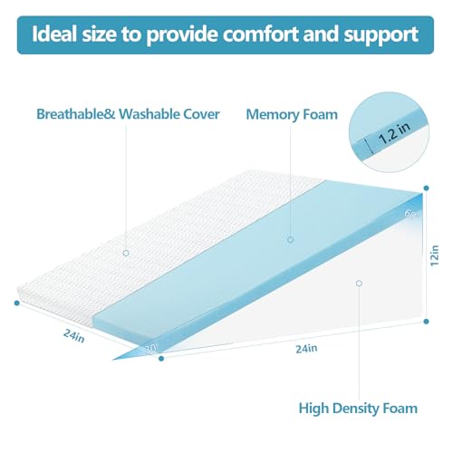 Nordjager Wedge Pillow for Sleeping & Resting, 24"x24"x12" Memory Foam Cushion with Grey White Patterned Polyester Cover, Ideal for Bedroom & Living Room – Comfortable Support for Adults