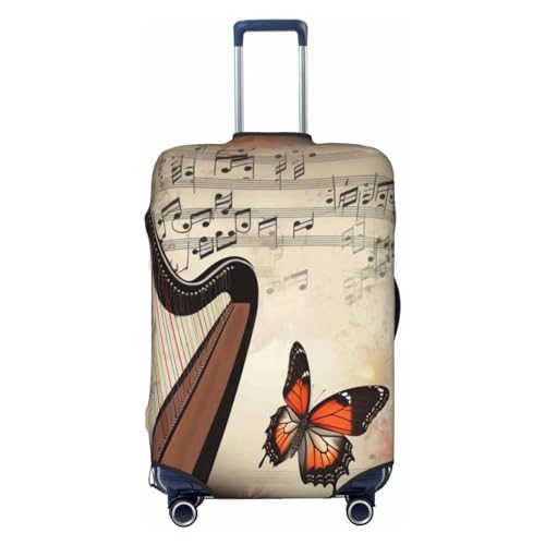 Housse de valise élastique XL noire motif harpe et papillon protège-bagage extensible lavable
