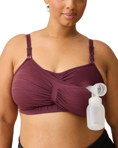 Kindred Bravely Sublime Pumping Bra Hands Free, Adjustable Pumping & Nursing Bra with EasyClip for All Breast Pumps (Deep Burgundy, Medium)