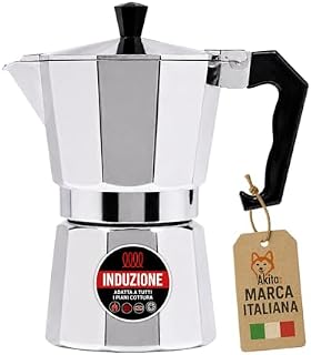 AKITAInk Caffettiera Moka Induzione 3 o 6 Tazze, Macchina per Caffè Tradizionale Compatibile con Piani a Induzione, Gas, Elettrico e Vetroceramica, Compatta e Pratica per Uso Quotidiano