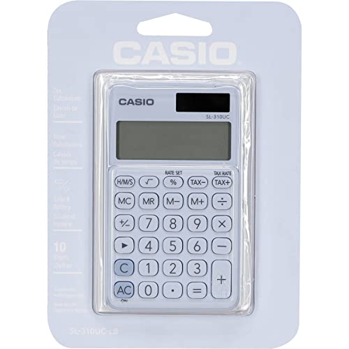 CASIO Taschenrechner SL-310UC, 10-stellig, Trendfarben, Steuerberechnung, Tausenderunterteilung, Solar-/Batteriebetrieb, hellblau
