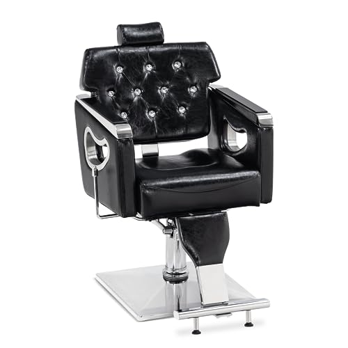 Barberpub Silla de peluquería con reposacabezas, silla de peluquero con bomba hidráulica, altura regulable, giratoria e inclinable 360°, dispositivo de peluquería retro vintage, piel sintética, 8132