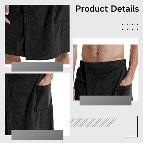 Adjustable Men’S Bathrobe Towel Wrap with Pockets, Closure, Quick Dry Spa Shower Towel for Beach and Pool2