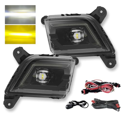 wideep Premium LED Fog Light Assembly For Silverado 2019-2022 Chevy, Two-Tone Fog Lamp Assembly Kit with DRL and Flow Steering Function Anti-Fog, Yellow and White 3000K/7000K IP67 DC 12V, 2Pcs