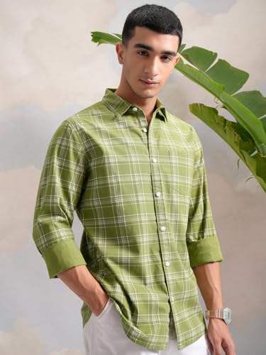 Image of Highlander Men's Slim Fit Checks Shirt | Full Sleeves | Regular Collar | Casual Shirts for Men