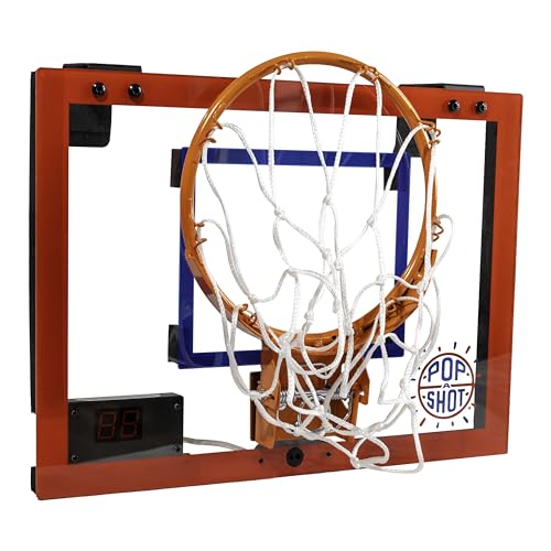 Pop-A-Shot Super Slam Indoor Mini Basketball Hoop for Door | 2 Included Basketballs and Pump | Breakaway Rim Built for Dunks | LED Scoreboard, Audio Commentary, and Dunk Sensor | 17x12.5 Inches