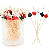 200pcs Casino Cocktail Picks Casino Theme Party Decorations 4.7inch Casino Dice Poker Toothpicks For Appetizers Fruit Cocktail Picks For Drinks Bamboo Toothpicks For Las Vegas Night Party Supplies