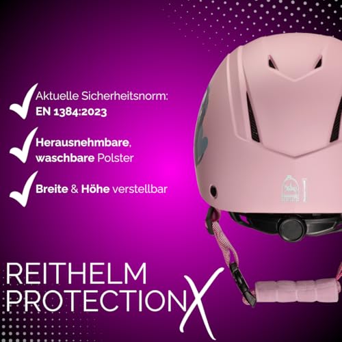 PFIFF 103119 Reithelm ProtectionX, Kinderhelm, Größenverstellbarer Helm für Kinder, mit Belüftunssystem, Pink, Größe 52-56cm (S)