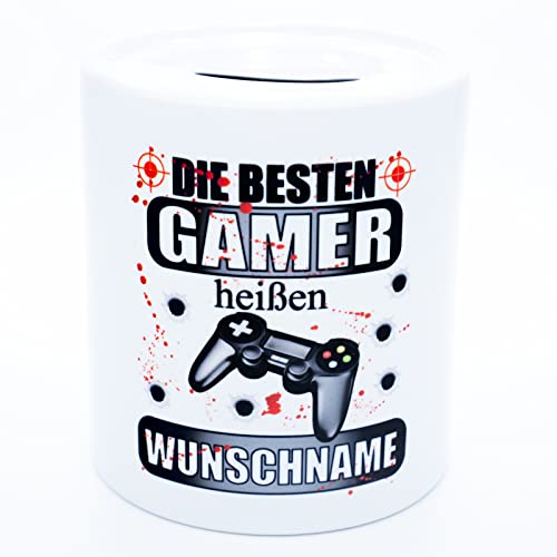 Gamer Spardose mit Name personalisiert Gaming Sparschwein Zocker...