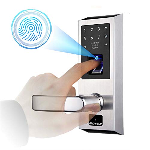 Ardwolf A50 Fingerprint Door Lock with Left-Handle, Keyless Entry Biometric Door-Locks with Key Digital Key-pad for Interior Exterior Homes Hotel Front Door, Auto-Lock