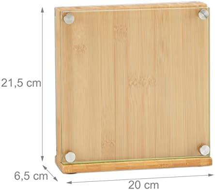 Relaxdays Bamboo Knife Block with Glass, Square Blade Organizer for 8 Knives, 20 x 20 Empty Stand, Natural