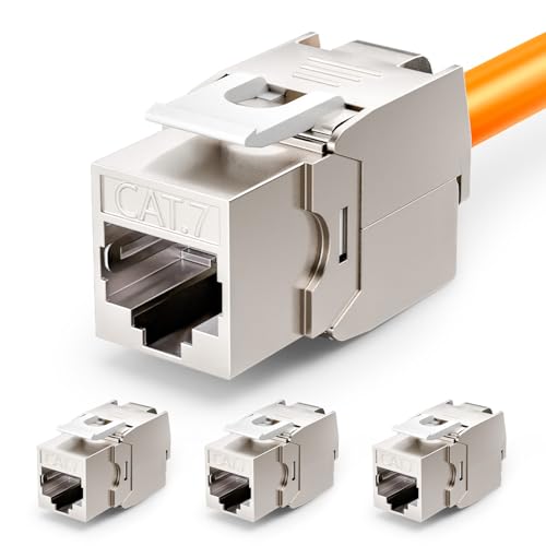 VCELINK 4 módulos CAT7 Keystone RJ45 hembra para cable LAN de 10 Gbit/s hasta 600 MHz AWG 22-24 y PoE, sin herramientas, LSA, totalmente apantallado, para panel de conexiones y enchufe de red