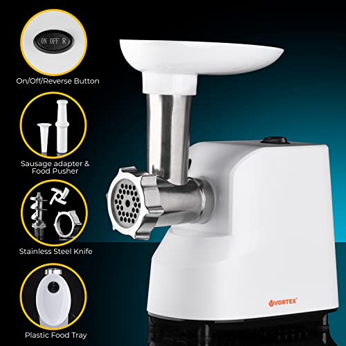 Foto von Vortex Fleischwolf Elektrisch- 1300W Meat Grinder, Hackfleisch Maschine mit Edelstahl Messer- Kompakte 2-in-1 Fleischmaschine mit Wurstfüller VO4019