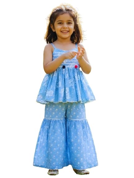 Image of Ethnic kurta for girls | Kids Salwar Suit Set | Girl's Printed top Sharara Dress Set for kids girls
