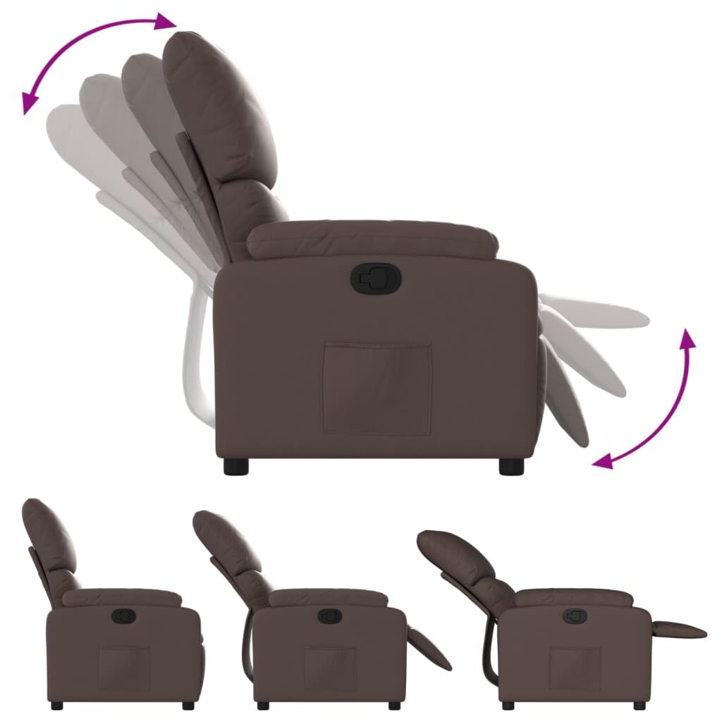 Sillón de relax manual de piel sintética marrón con reposabrazos, cómodo sillón de descanso con bolsillo lateral, respaldo ajustable hasta 135°, piel sintética de fácil cuidado, estable