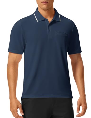 Image of Rdruko Men's Polo Shirts Short Sleeve Quick Dry Outdoor Golf Sports Shirts with Pocket