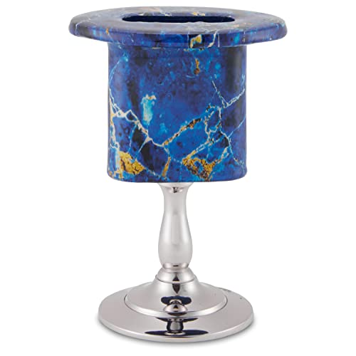 Elegant End of Shabbat Havdalah Set Nickel Plated Blue Marble Decal - Includes Matching Kiddush Cup Goblet and Tray, Havdualah Candle Holder, Besamim Spice Box - Shabbos Decorations By Zion Judaica by Zion Judaica Ltd - Image 4