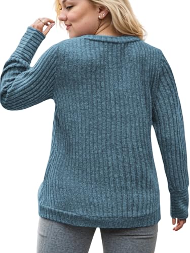 Image of VISLILY Womens-Plus-Size-Dressy-Tops Casual V Neck Long Sleeve Knit Sweater