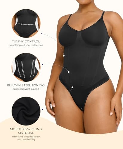 SHAPELLX Womens Shapewear Tummy Control Thong Slimming Body Shaper Seamless Compression Top Waist Boning Corset Bodysuit3