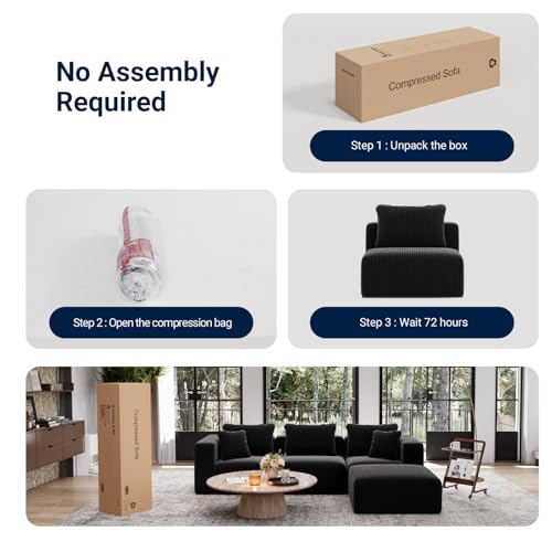 Avenco 35.4” Armless Modular Sofa Seat, Individually Wrapped Coil Support & Corduroy Fabric, Zero Assembly for Custom Sectional, Black