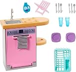 Barbie Mobilier HJV34 Doll Set with Dishwasher, Tableware and Accessories