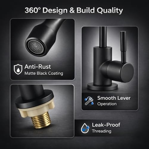 Image of AMPEREUS RO Faucet for Water Purifier, Premium Black Finish RO Tap Extender with Smooth Water Flow Control, Durable Tap for Kitchen Use, Leakproof Design