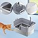 Leefasy Large Sturdy Open Top High Sided Stainless Steel Splashproof Semi Enclosed Pet Supplies Cat Potty, Light Gray