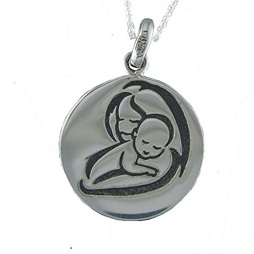 Alylosilver Collar Colgante Medalla Madre con su Bebe en Plata para Mujer - Incluye una Cadena de Plata de 45 cm y un Estuche para Regalo