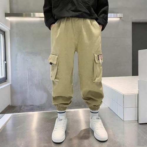 Boys Cargo Pants Casual Elastic Waist Pull On Trousers with Multi Pockets Fashion Lounge School Pants for Boys 3-15Y3