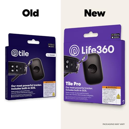 Image of Life360 Tile Pro - Powerful Bluetooth Tracker, Key Finder and Item Locator for Keys, Bags and More. Both iOS and Android Compatible. Phone Finder. 1-Pack (Black)