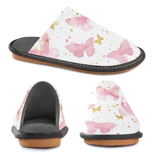 Butterflies White Soft Non Slip Outdoor House Shoes, Memory Foam Slip On House Shoes for Men Size 4-54