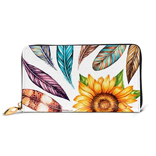 Preisvergleich Produktbild JHGFG Mode Handtasche Reißverschluss Brieftasche Set Vogelfedern Sonnenblume isoliert am Telefon Kupplung Geldbörse Abendkupplung Blockieren Leder Brieftasche Multi Card Organisieren