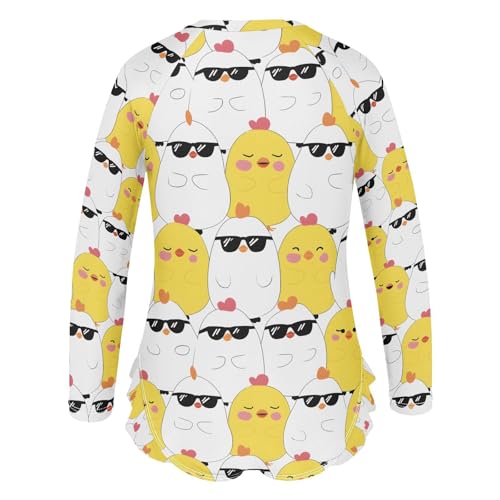 ALAZA Yellow Sunglasses Chicken Girls One Piece Swimsuit Long Sleeve Rash Guard Swimsuits UV 50+ Swimwear Zipper3
