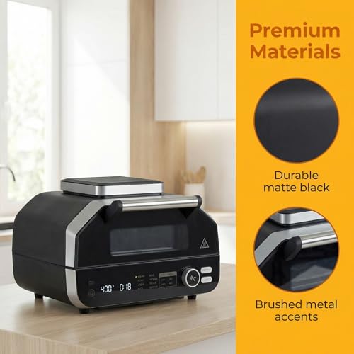Image of NEWBULIG Electric Grill Outdoor, Electric 8-in-1 BBQ Grills with Air Fryer, Roast, Steak, Broil, Bake, Vegetables, Reheat, Dehydrate, 140F-450F, 1550W, for Barbecue, Camping Gatherings