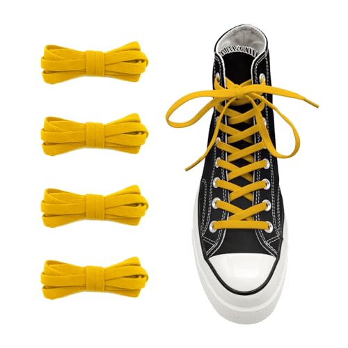Image of UamGlsob 2 Pairs 5/16" Wide Elastic Shoe Laces Replacement Laces for High Tops Sneakers, Stretch Flat Shoelaces Shoe Strings (03-Yellow, 54