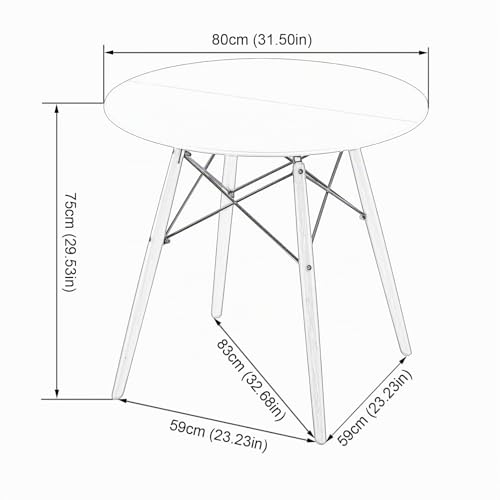 Miniatura 3 de H.J Wedoo Estilo Escandinavo Mesa De Comedor Redonda,Mesa Tower Moderna Y Patas De Madera De Haya, 80 75 Cm, Blanco