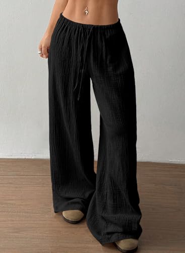 Acelitt Women’s Wide Leg Palazzo Pants Casual Loose Lounge Pants Beach Trousers with Pockets(Too Large, Please Size Down)2