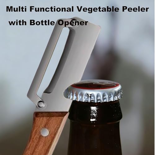 Multi-Functional Vegetable Peeler for Kitchen, Stainless Steel Vegetable Peeler with Wooden Handle and Bottle Opener, Ergonomic Potato Peeler & Fruit Slicer for Easy Potato, Fruit & Veggie Peeling - Image 6