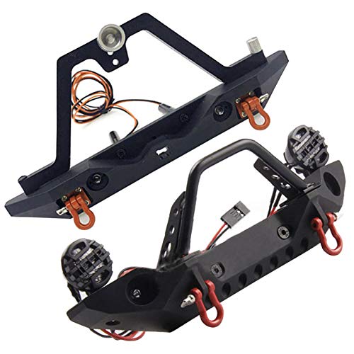 CALIDAKA 1/10 RC Crawler Parts DIY Crawler Car Bumper Front Rear Bumper Aluminium Alloy Professional for TRX6 TRX4 SCX10 90046 RC Car Bumper Metal Front/Rear Bumper with 2pcs LED Light