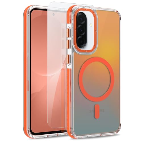 Image of Magnetic Case for Samsung Galaxy A36 5G [Compatible with Magsafe] [Cute Fashion Fluorescent Design] [1 Screen Protector] Slim Translucent Matte Case for Galaxy A36 5G 6.7 inch, Orange