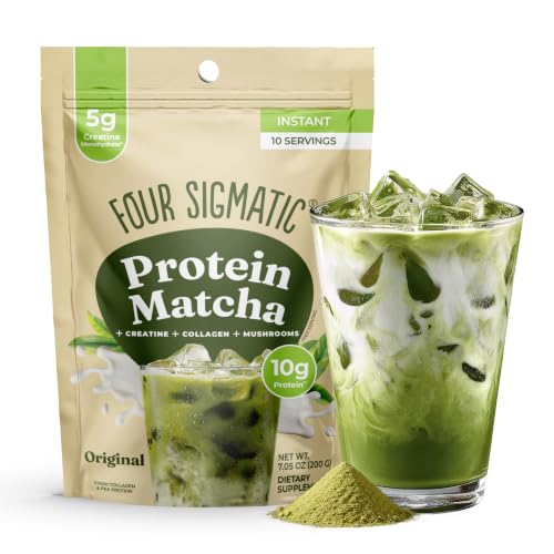 Four Sigmatic Protein Matcha + Creatine | 10 Servings | Collagen, Lion's Mane, Organic Matcha | 10g Protein, 5g Creatine Monohydrate | Dairy Free, Gluten Free
