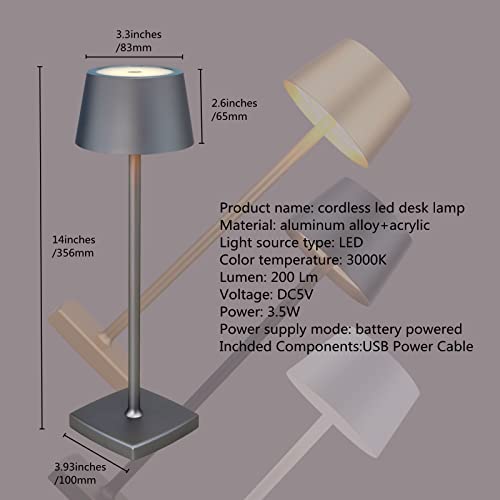 Amhshkou Rechargeable Led Cordless Table Lamps, Aluminum, Dimmable,Suitable For Indoor And Outdoor Lighting Grey #TOP4
