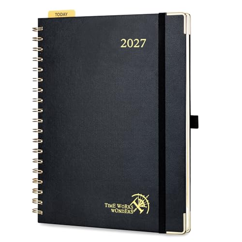 Planificador 2027 POPRUN agenda de escritorio negra para conciliar trabajo y vida personal