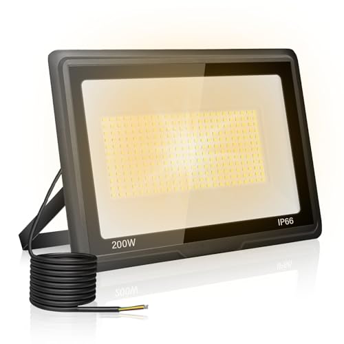 toobettp 200W LED Strahler Außen, 3000K 20000LM Warmweißes LED Fluter, IP66 Wasserdicht Außenstrahler Fluter Flutlicht für Garten Innenhöfe Garage Hotel