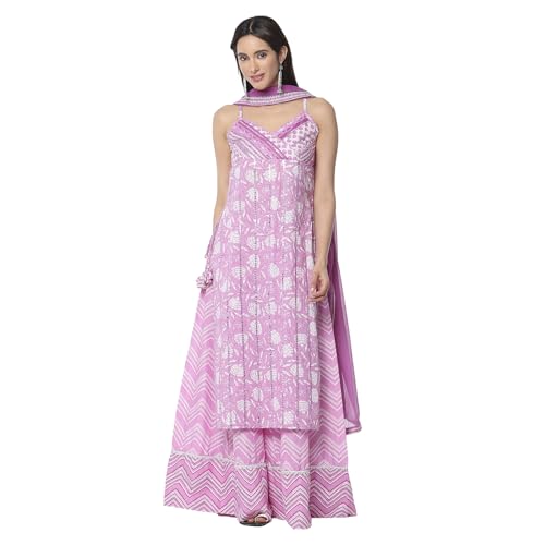 Image of BIBA Women Cotton Straight Printed Suit Set