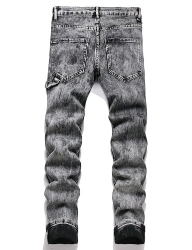 Men Crystal Patch Slim Tapered Stretch Denim Jeans2