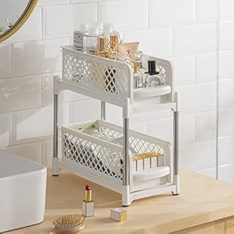 Sunview Bathroom Organizer 2PCS, Under Sink Organizers and Storage,2Tier Pull Out Cabinet Organizer,Sliding Cabinet Organizers with Storage Drawers for Bathroom Kitchen Countertop Narrow Space (White)
