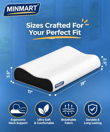 Image of MINIMART Memory Foam Pillow for Neck Support | | Orthopedic Contour Pillow for Cervical Spine Alignment & Shoulder Support | Made in India | 19 x 11 x 3.5 Inch A1